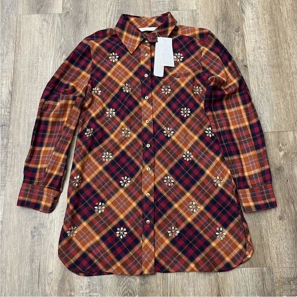 Soft Surroundings Women's Galveston Plaid Button Up Tunic Top Size Small (6-8) - Picture 2 of 8
